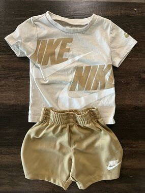 Nike Tan Elastic Waist Shorts with White Logo